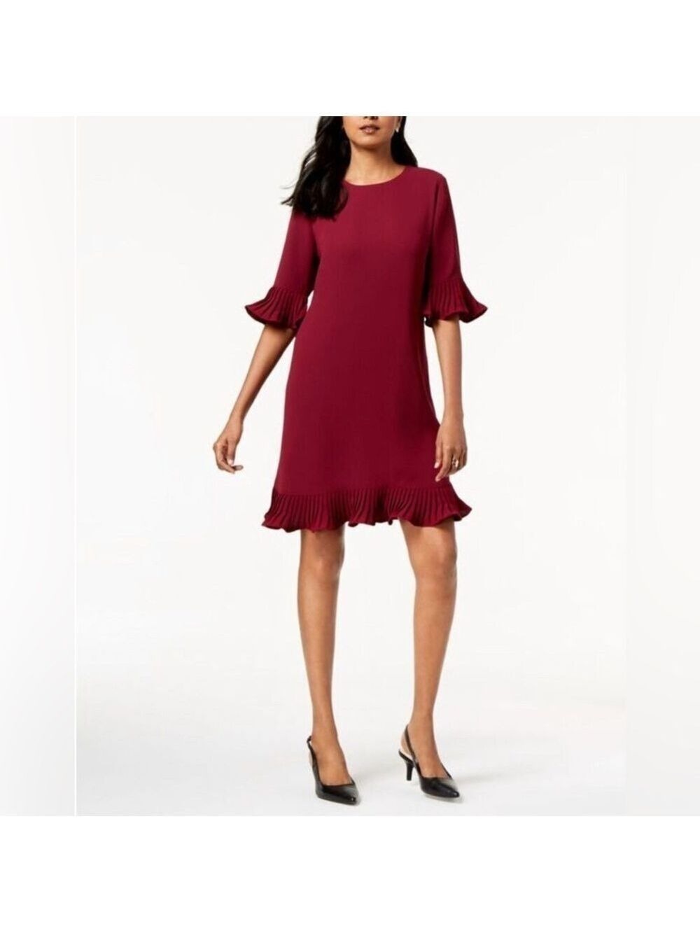 Alfani Flouncy A-Line Dress With Pleated Sleeves and Hem - Size 8